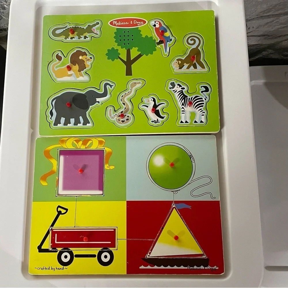 Melissa & Doug Set of 2 Puzzle Boards: Zoo animals and shapes